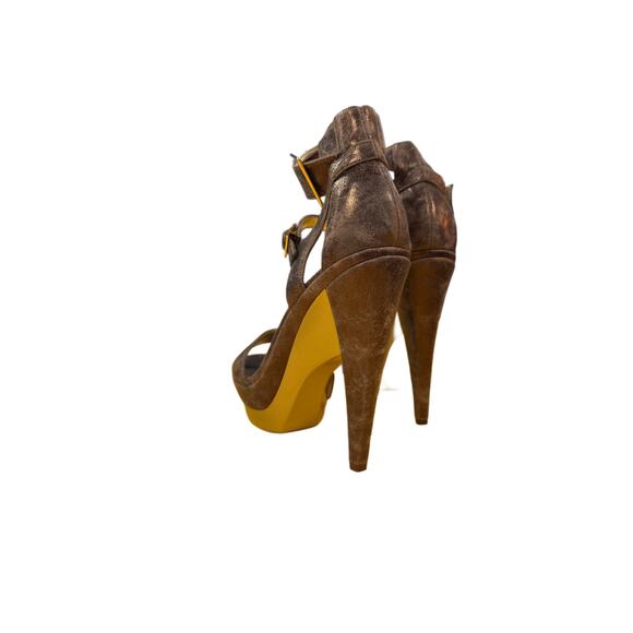 NWOT Michael Antonio Brown/Gold/Bronze Leather Platform Strappy Heels, SIZE 8 - Picture 6 of 17